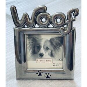 Woof Paws Dog Puppy Lovers Silver Tone Metal Heart Photo Frame 3.5"x3.5"